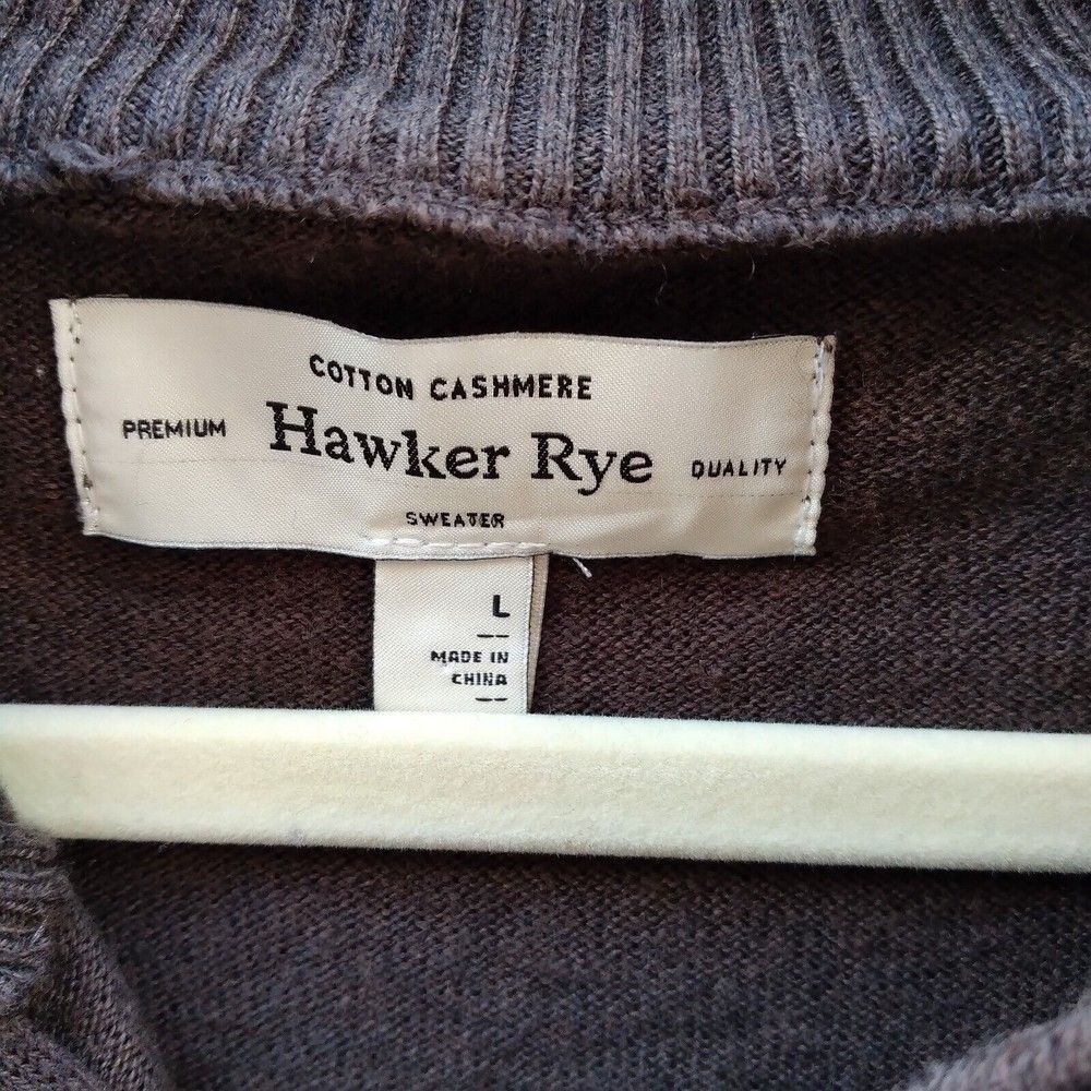 Hawker Rye size L cotton cashmere sweater chocolate brown zip neck - Picture 2 of 9